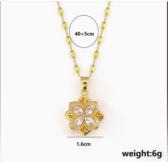 Luxury Rotating Four-Leaf Clover Necklace – Gold Titanium Steel
