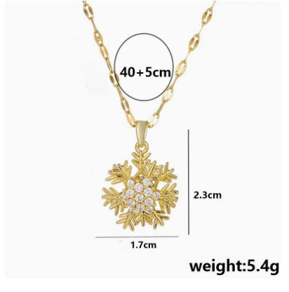Luxury Rotating Snowflake Pendant Necklace – Gold Titanium Steel