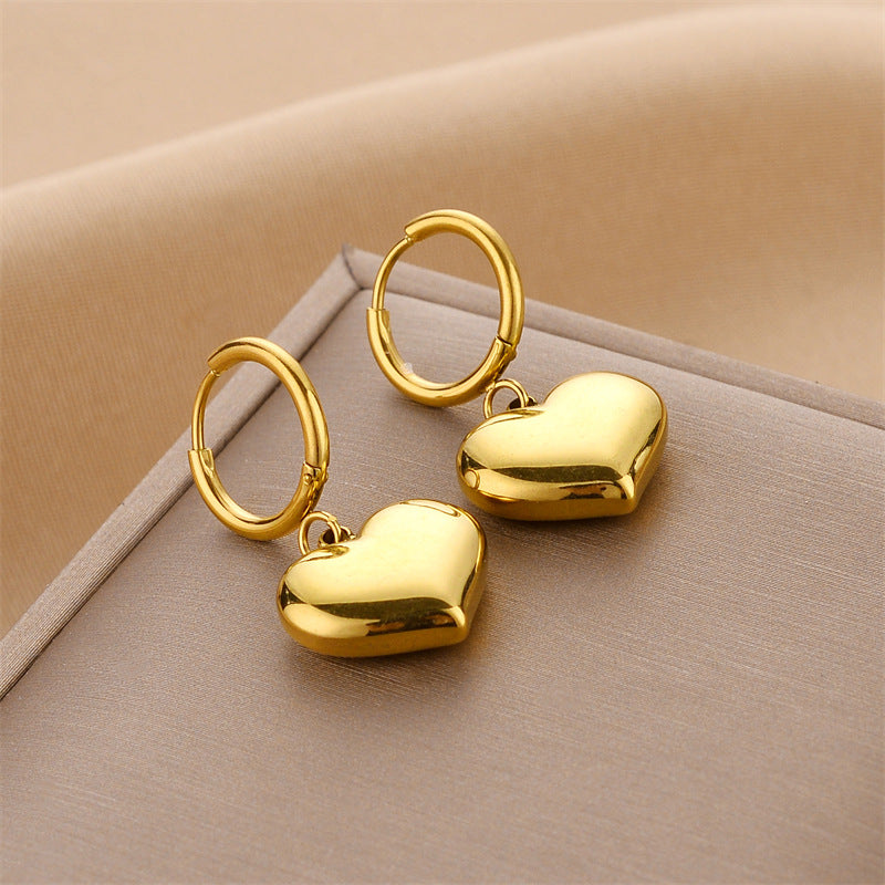 Luxury Heart Stud Earrings – Gold Titanium Steel