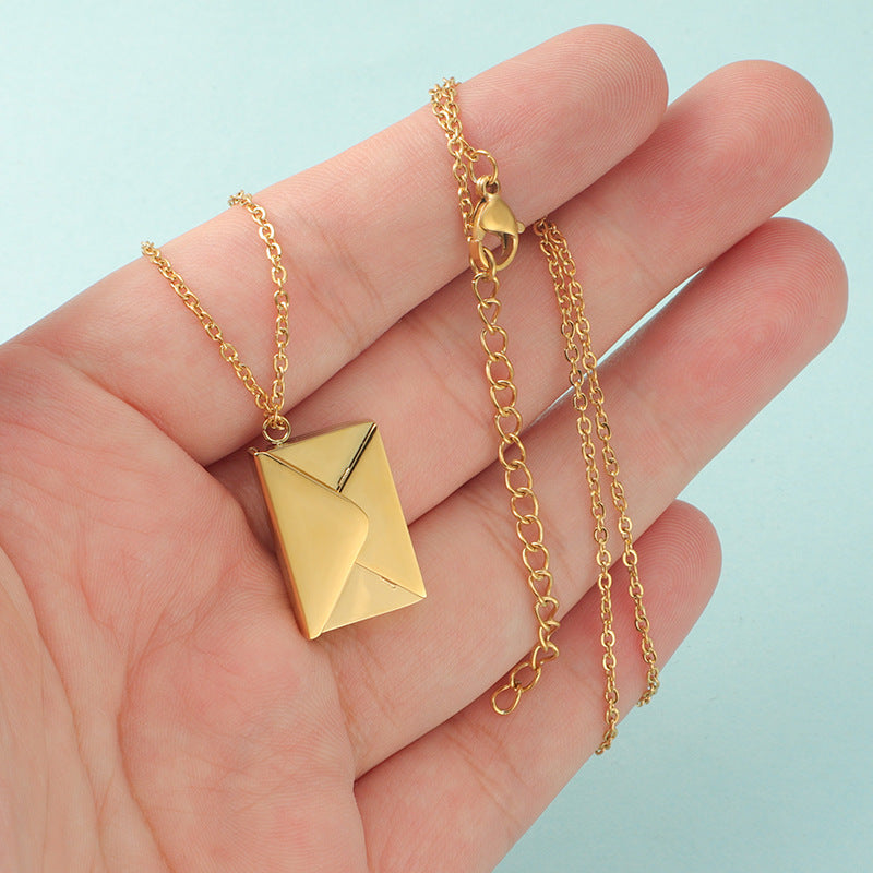 Golden Love Letter Envelope Pendant Necklace – 316L Stainless Steel