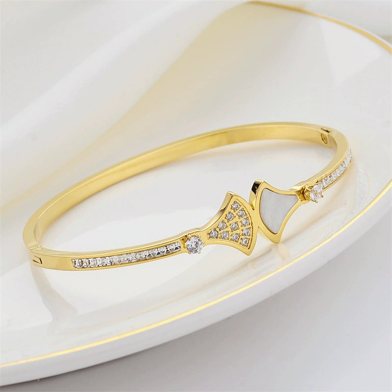 Luxury Crystal Bow Bangle – Gold Titanium Steel