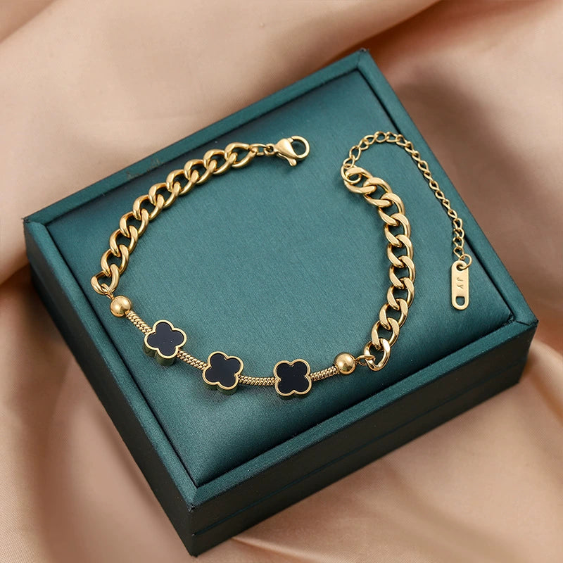 Luxury Black Stone Bracelet – Gold Titanium Steel