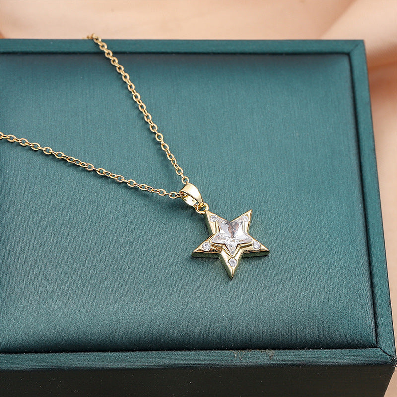 Luxury Star Pendant Necklace – Gold Titanium Steel