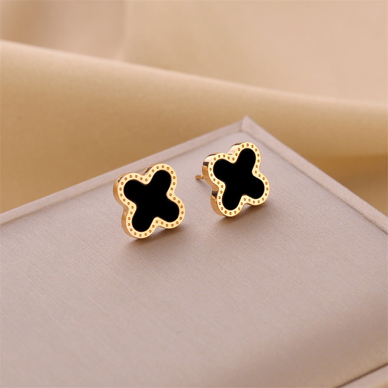 Luxury Four Leaf Clover Earrings – Rose Gold Titanium Steel Shell Earrings
