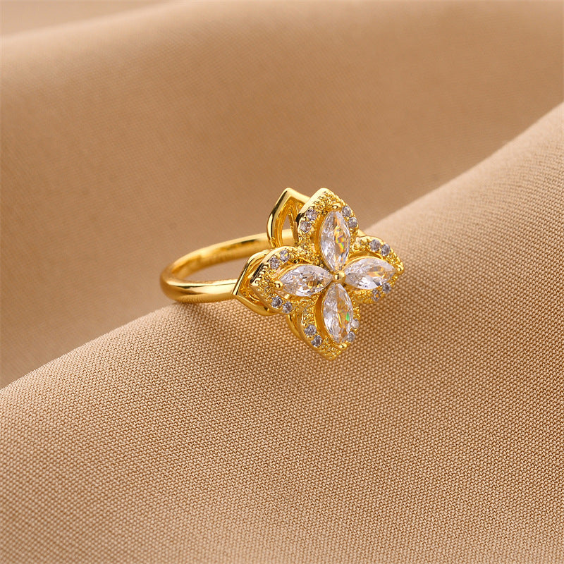 Luxury Rotating Zircon Windmill Ring – Gold Plated Copper
