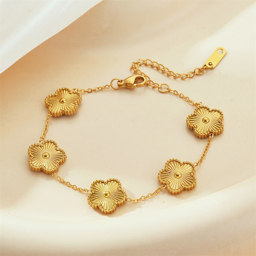 Luxury Five Flower Jewelry Set – Gold Titanium Steel