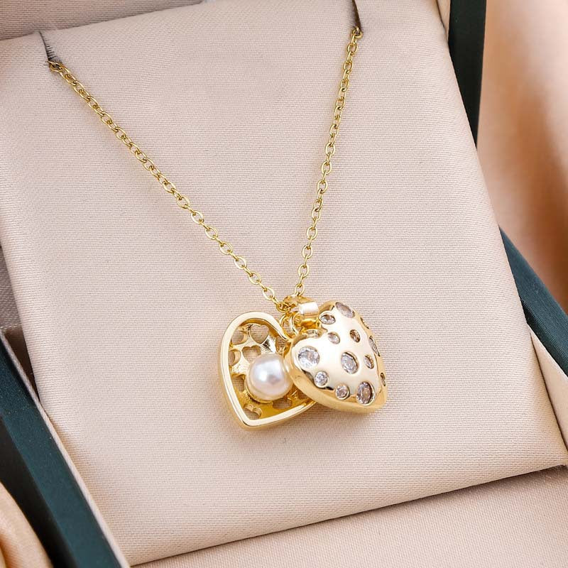 Luxury Love Heart Pendant Necklace – Gold Titanium Steel