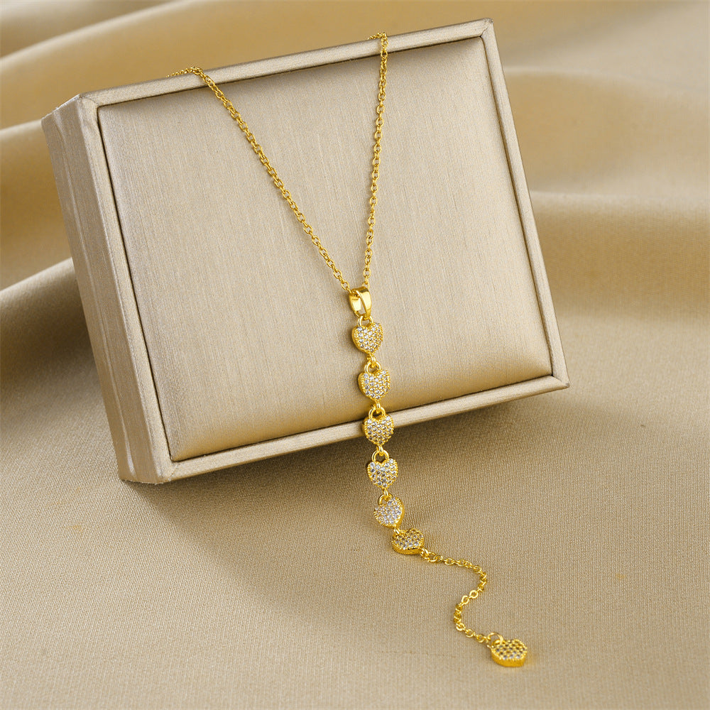 Luxury Heart Tassel Pendant Necklace – Gold Plated Titanium Steel