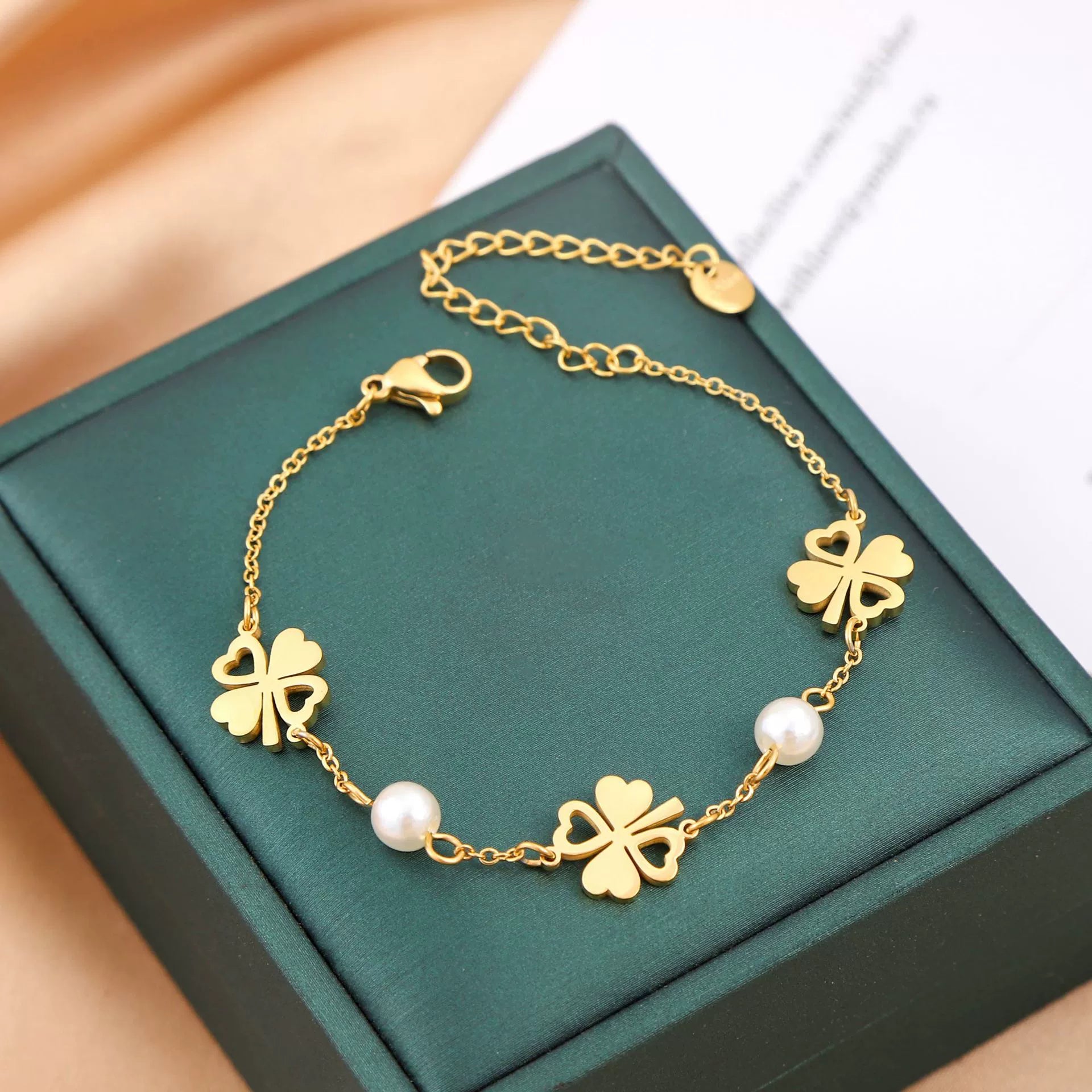 Luxury Pearl Flower Bracelet – Gold Titanium Steel