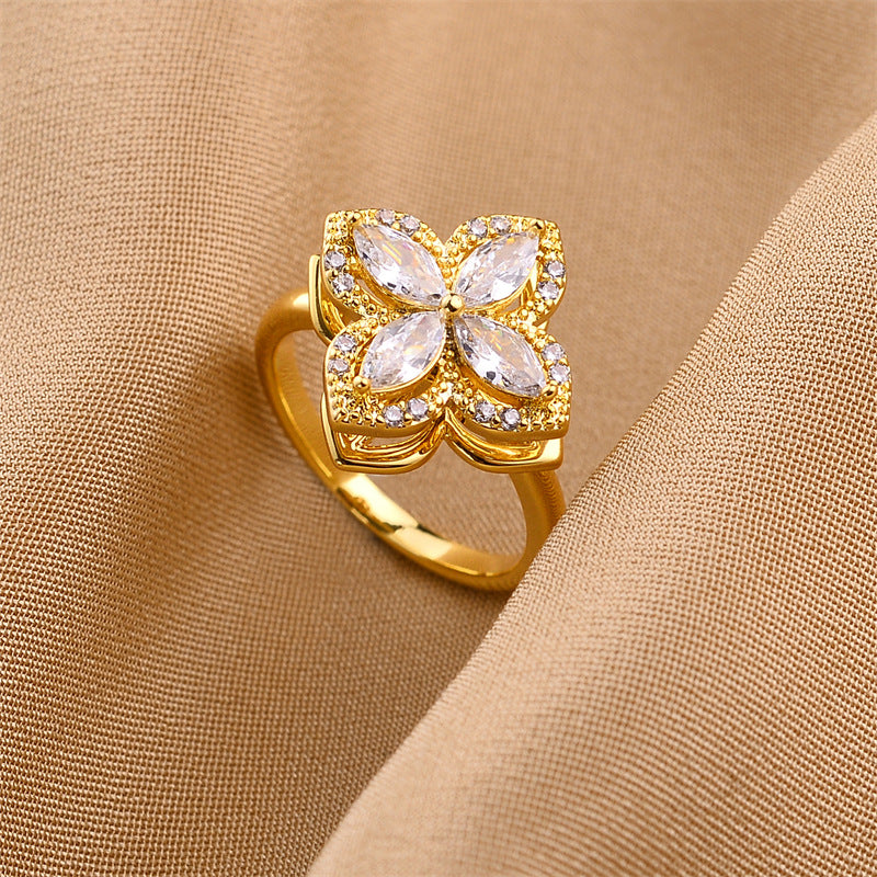 Luxury Rotating Zircon Windmill Ring – Gold Plated Copper