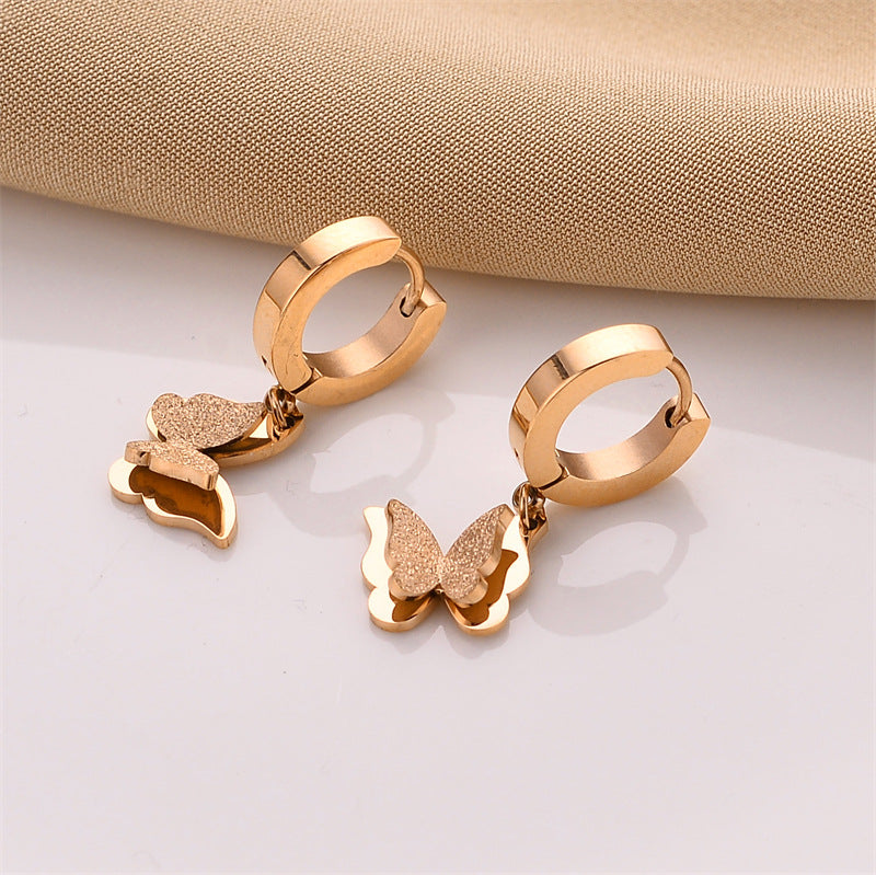 Luxury Butterfly Stud Earrings – 18K Rose Gold Titanium Steel