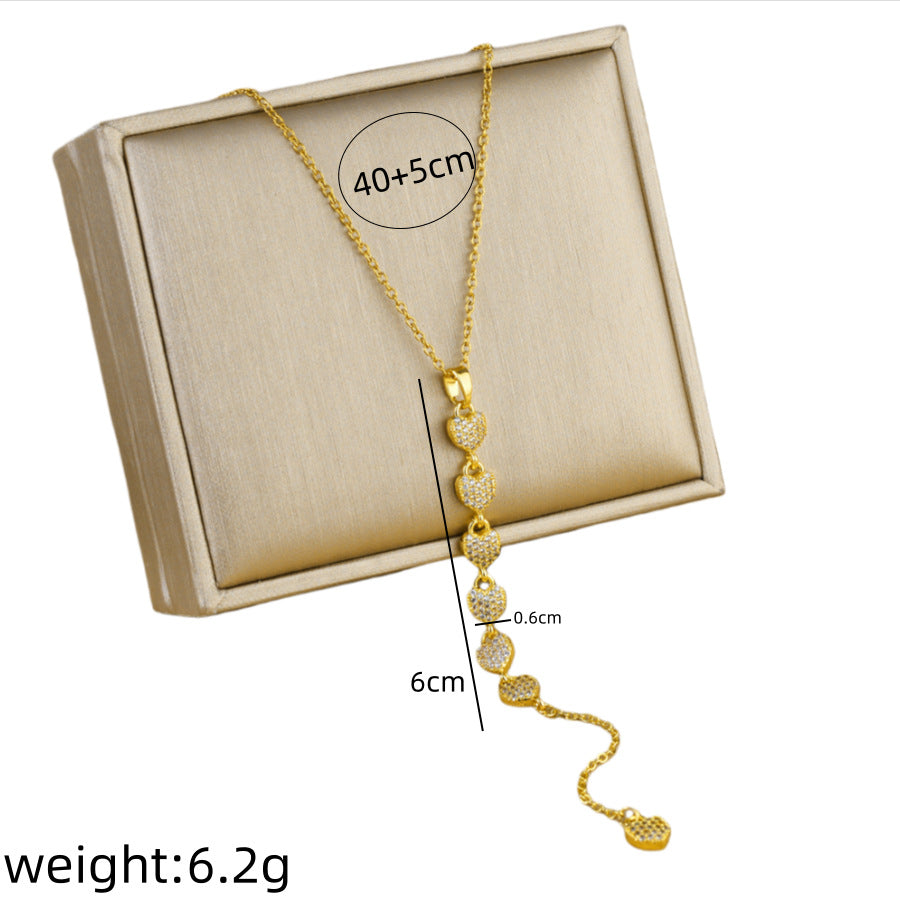 Luxury Heart Tassel Pendant Necklace – Gold Plated Titanium Steel