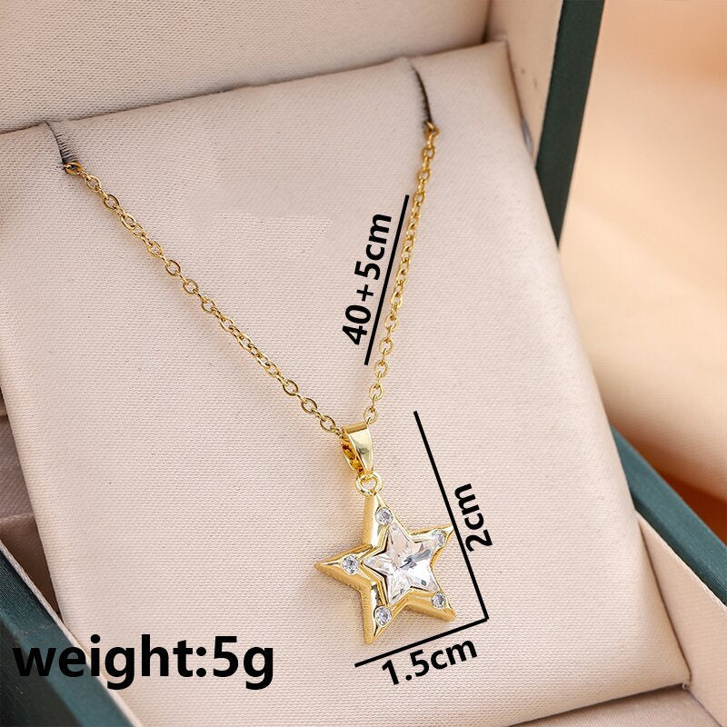Luxury Star Pendant Necklace – Gold Titanium Steel
