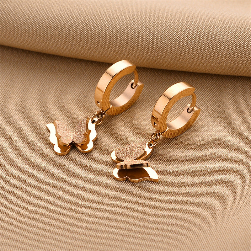 Luxury Butterfly Stud Earrings – 18K Rose Gold Titanium Steel