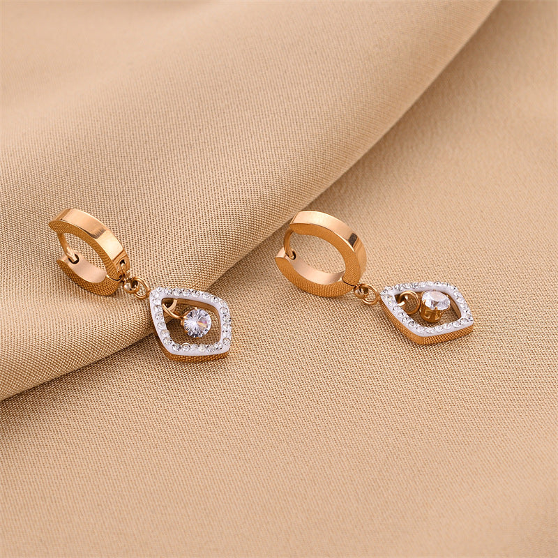 Luxury Zircon Stud Earrings – Gold Titanium Steel
