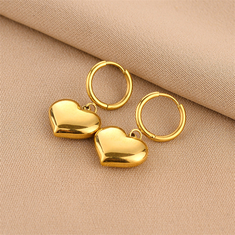 Luxury Heart Stud Earrings – Gold Titanium Steel