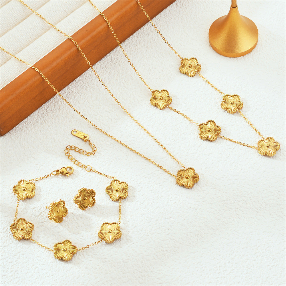 Luxury Five Flower Jewelry Set – Gold Titanium Steel