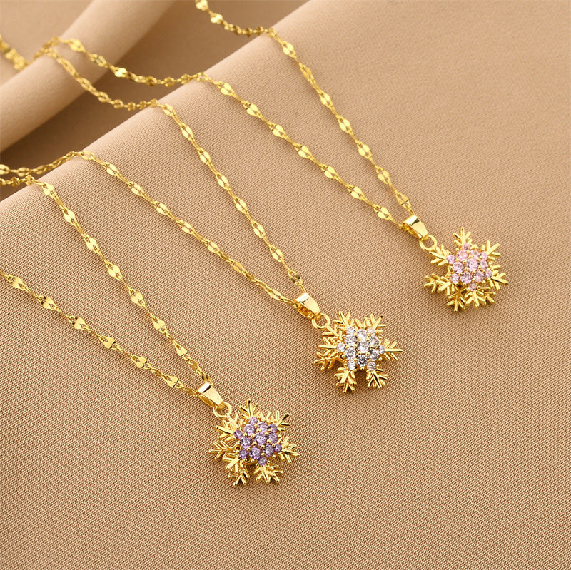 Luxury Rotating Snowflake Pendant Necklace – Gold Titanium Steel