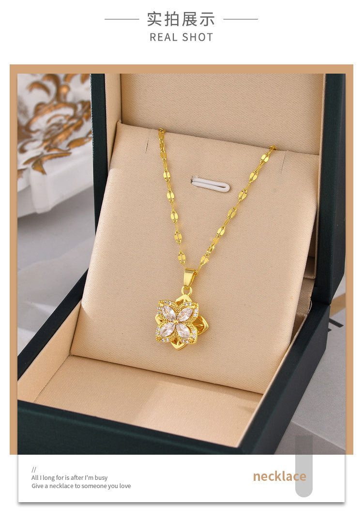 Luxury Rotating Four-Leaf Clover Necklace – Gold Titanium Steel