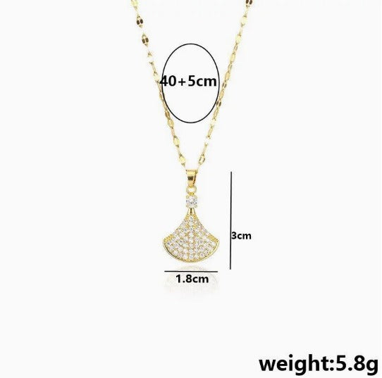 Luxury Fan Pendant Necklace – Gold Titanium Steel