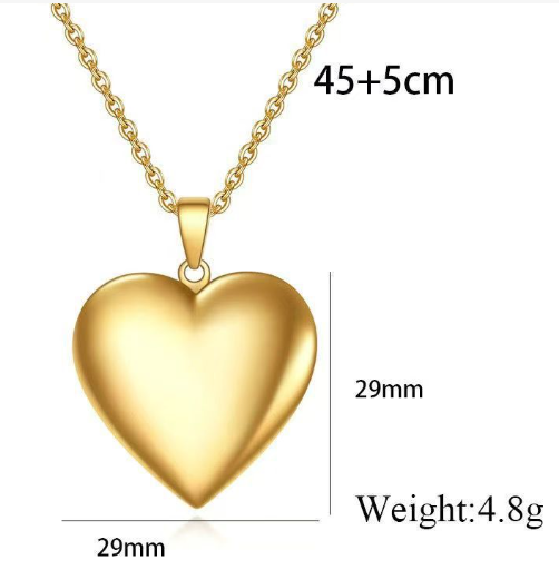 Heart locket necklace with size dimensions – 29mm pendant, 45+5cm chain
